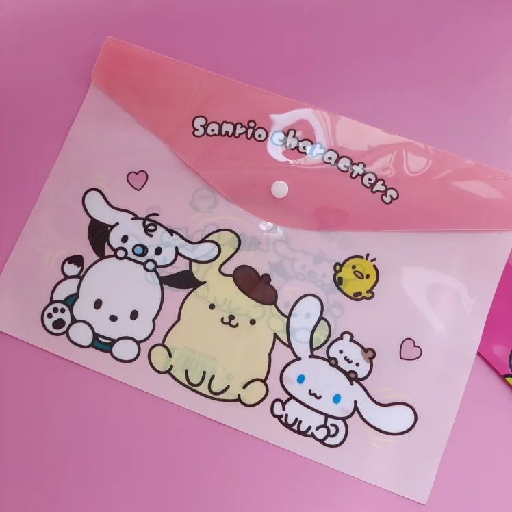 Sanrio Hellokitty A4 Storage Bag Kuromi Test Paper Bag Cartoon Snap-fastener Storage File Bag Cinnamoroll Stationery Students