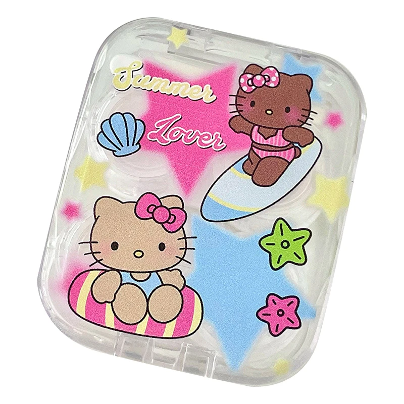 1PCS Summer Sanrio Black Skin Hello Kitty Contact Lens Case Cartoon Cute Kt Cat Portable Contact Lens Box Girls Travel Gifts