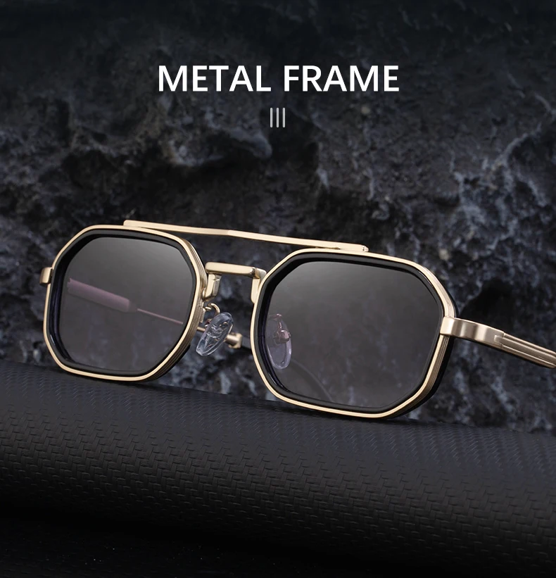 Steampunk Rechteckige Sonnenbrille für Herren 2026 Luxusmarke Retro Punk Sonnenbrillen für Männer Vintage Doppelbalken-Brillen UV400-Schutz – Detail 5