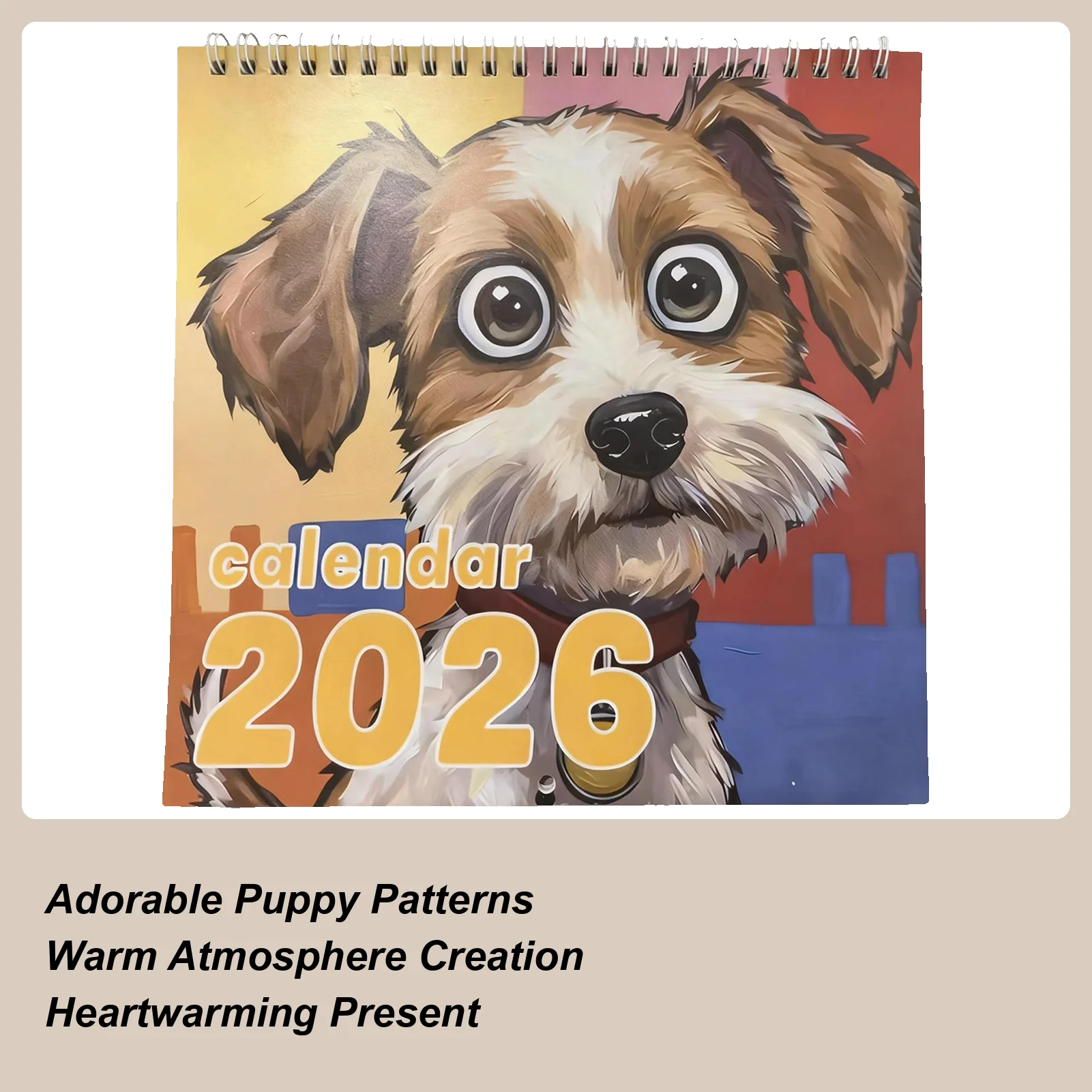 Calendário do cão 2026 adorável marrom filhote de cachorro calendário de mesa bonito dos desenhos animados filhote de cachorro planejador 12 meses calendário de parede para amante dos animais