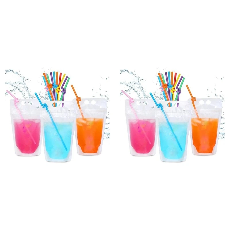 hgho-200pcs-16oz-drink-pouches-for-adults-drink-pouches-with-straws-x100-resealable-smoothie-pouches