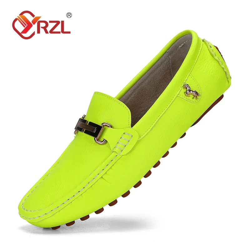 

YRZL Loafers Men Handmade PU Leather Loafer Casual Driving Flats Slip-on Shoes Luxury Comfy Moccasins Big Size Loafers Shoes Men