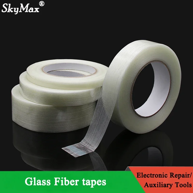 

50m Glass Fiber Tape Strong Viscosity Industrial Strapping Packaging Fixed Seal Transparent Striped Single Side Adhesive Tapes