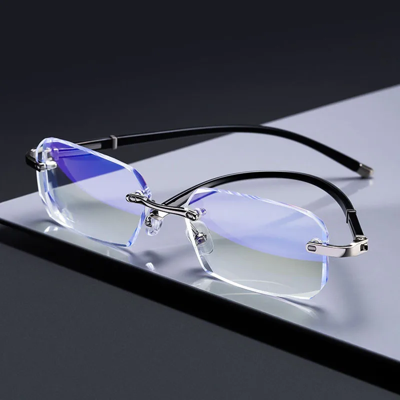 Ahora Men Rimless Business Finished Myopia Optical Glasses Frame Anti Blue Light Computer Eyewear 0-1.0to-5.5