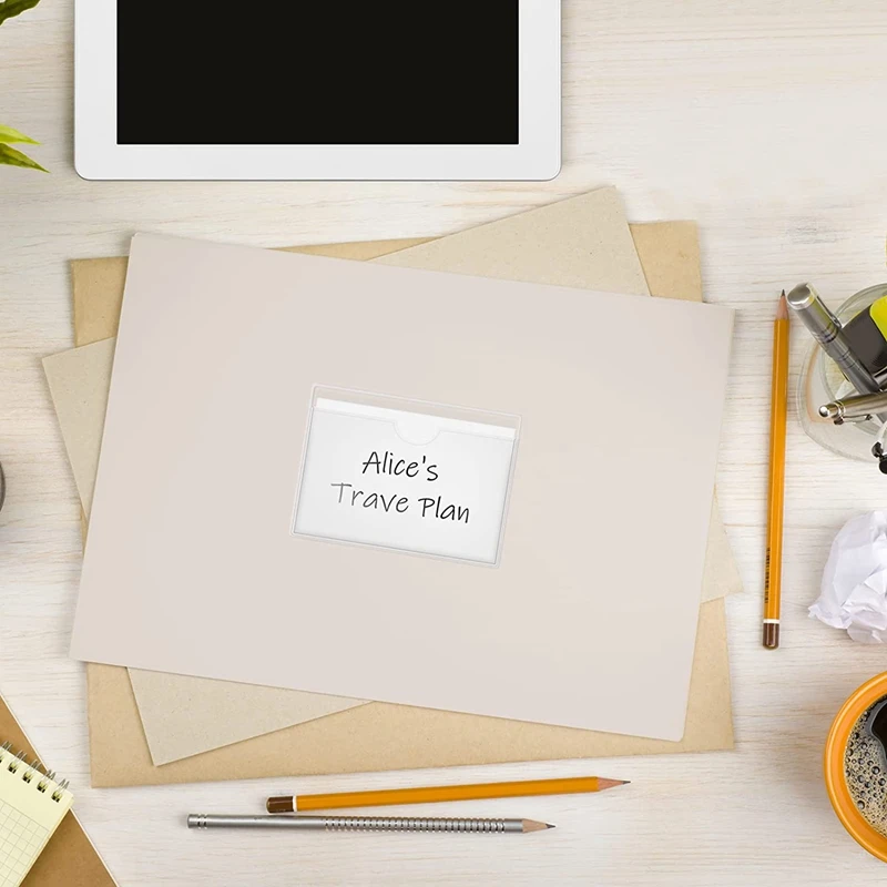 300Pcs Self-Adhesive Label Holder Card Pockets Label Holder Clear Library Card Holders With Top Open For Index Cards