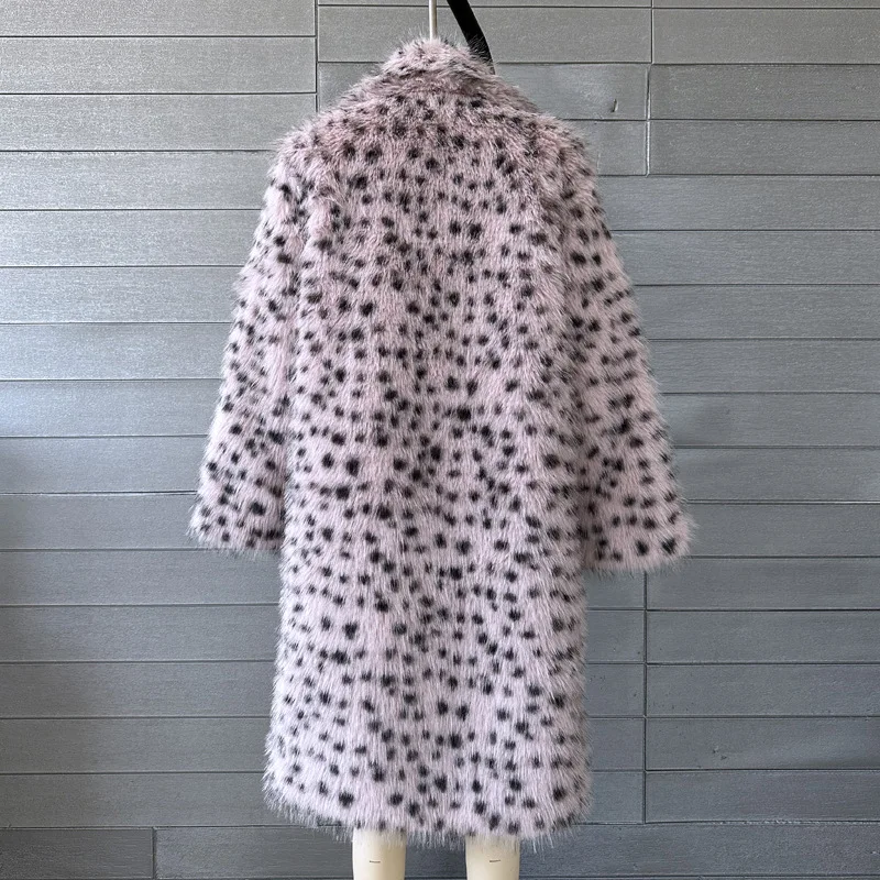 Faux Fur Coat Loose Suit Collar Leopard Print Long Jacket Women's Winter Clothing Promotion