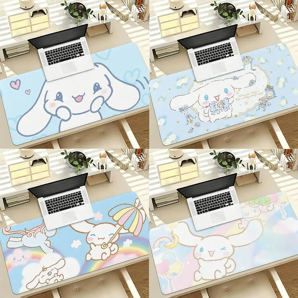Niedliches A-Cinnamoroll-s Gaming-Mauspad, rutschfest, mit genähten Kanten, große Schreibtischunterlage für Computer und Tastatur