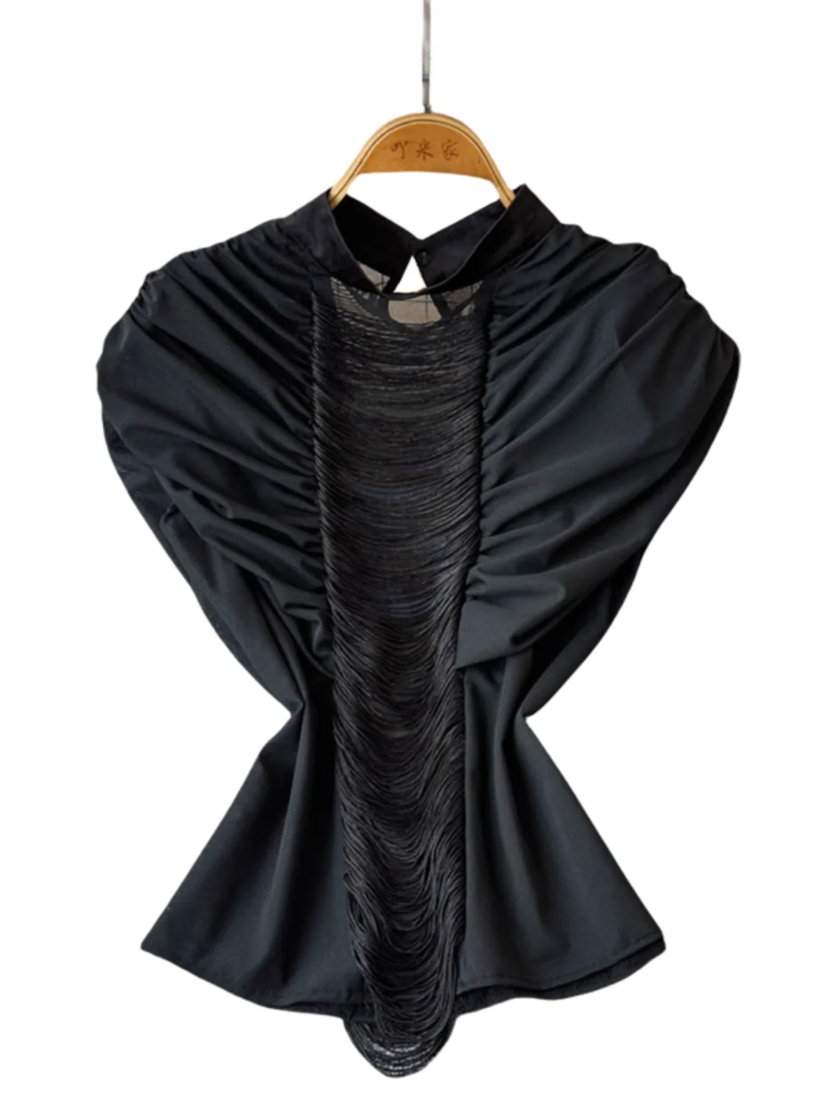 

Faionable Pleated Design oulder Pad Stand Collar Svel Women's irt Slim Fit Summer New Sle Versatile Top