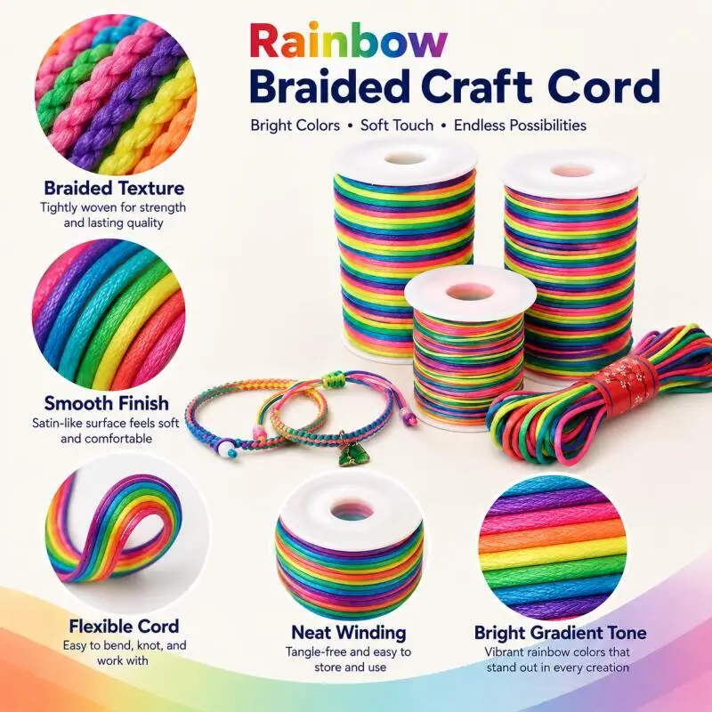 1,5~2,5 mm 20/100 m bunte, farbverlaufende Nylonschnur, geeignet für Schmuckherstellung, Perlenarbeiten und Weben, geeignet für Armbänder. – Detail 5