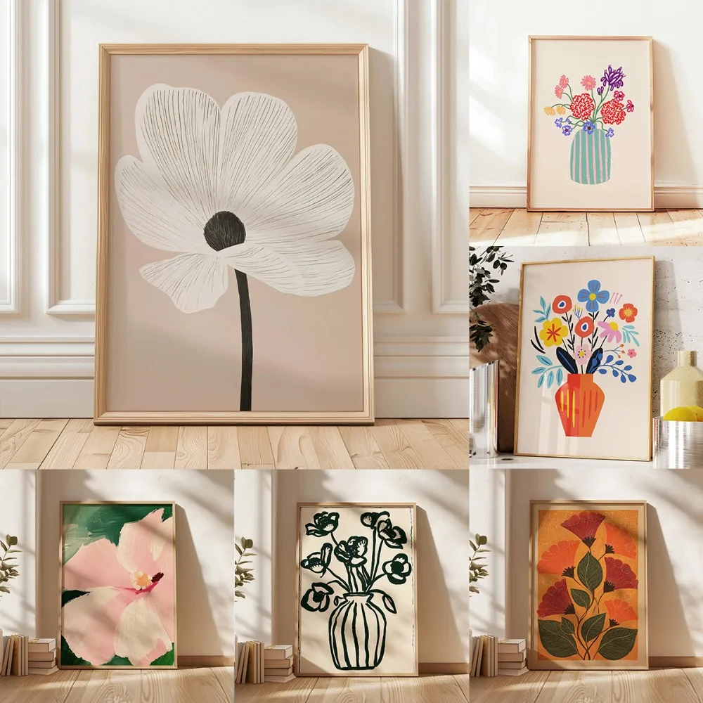 Impresión de línea Floral Beige Retro, pintura en lienzo Simple, decoración de pared de plantas moderna sin marco para sala de estar, regalos de inauguración de la casa, 1 ud.