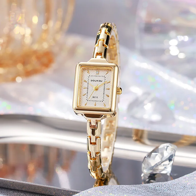 Damen Golduhr Mode Armband Quarzuhren Modische Rechteckige Damenuhr Relojes Para Mujer Armbanduhren Großhandel