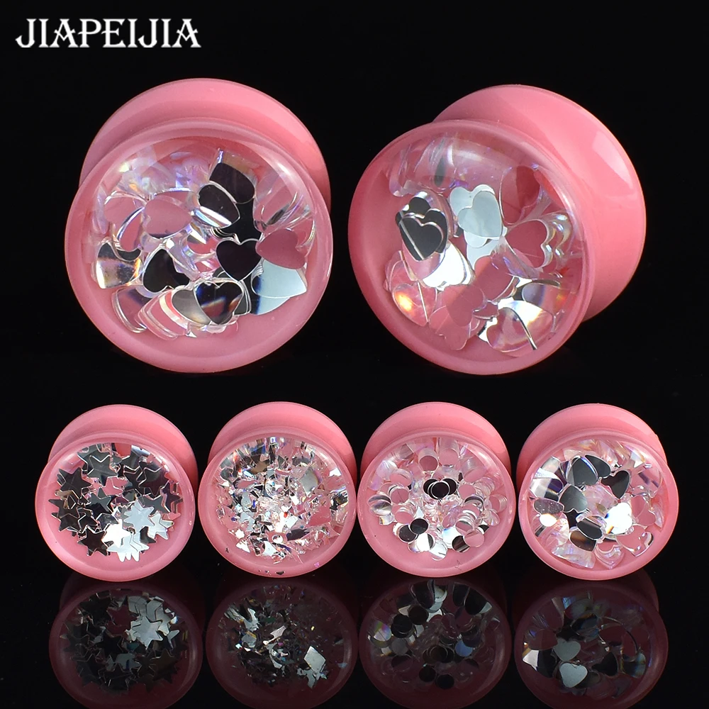 2pcs 8-50mm Pink Ear Gauges Tunnels Double Flared Plug Body Piercing Jewelry for Women Men