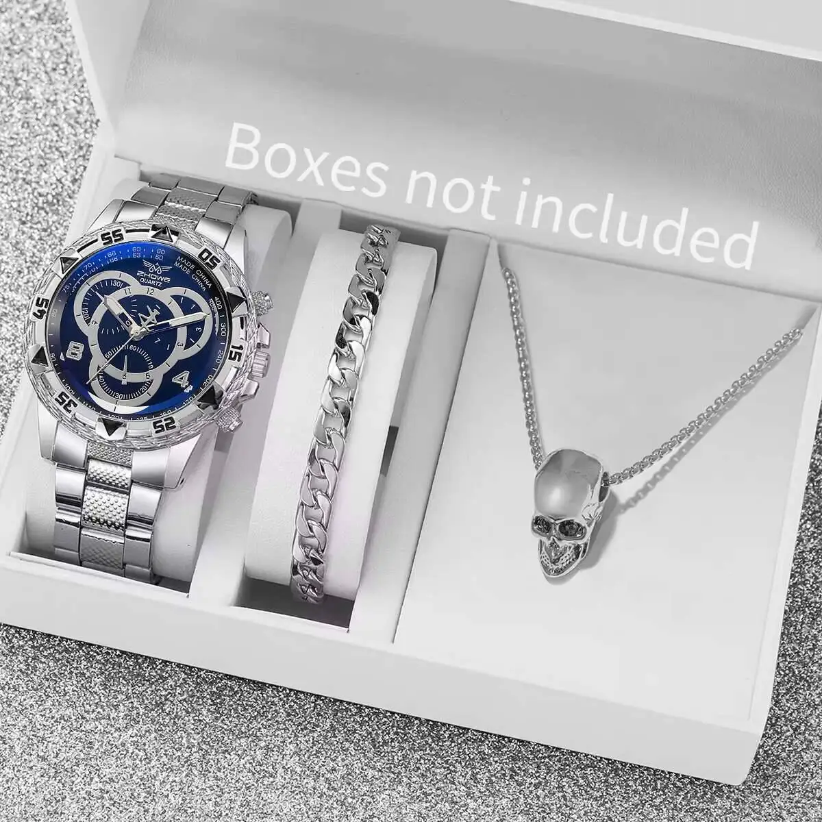 남성용 비즈니스 시계 패션 스틸 밴드, 쿼츠 시계 쥬얼리 세트, 박스 없음, 3PCs/세트