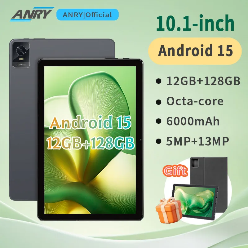 Tablet Low Price, ANRY Android 15 Tablet 10.1inch Tablettes 12GB+128GB 6000mAh Battery Wifi Dual Speakers Support Global Version