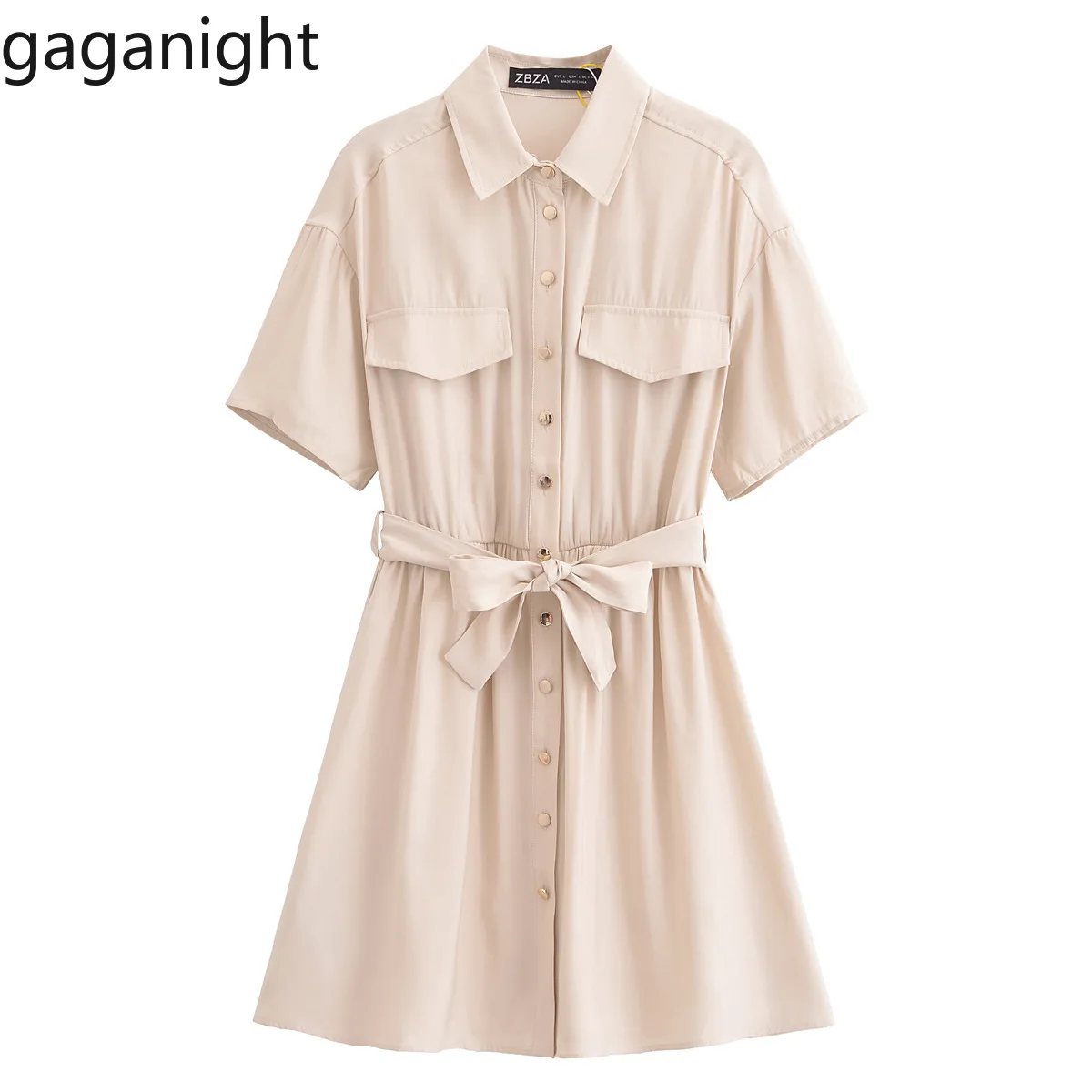 

Gaganight 2025 Women Fashion Niche Design Sense Summer New Style European American Short Sleeve Belt Shirt Short Dress