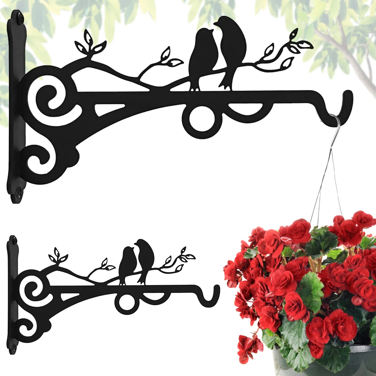 

2pcs Plant Hanging Brackets Hooks Bird-Style Iron Flowerpot Hanging Rack Set Wall Mount Decorative Planter Hanger for Bird