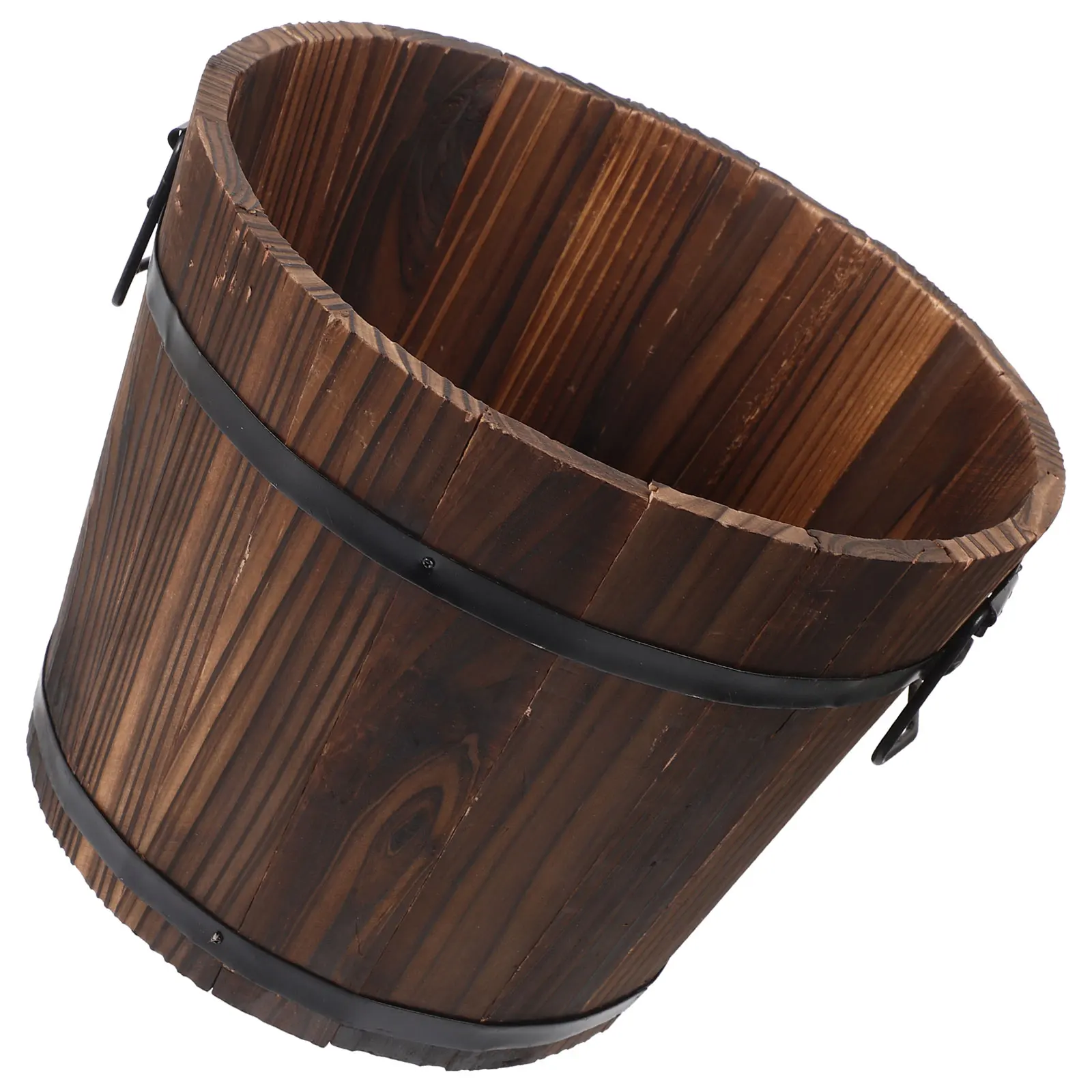

Solid Wood Flowerpot Bucket Wooden Barrel Small Rustic Decor Planter Outdoor Carbonized