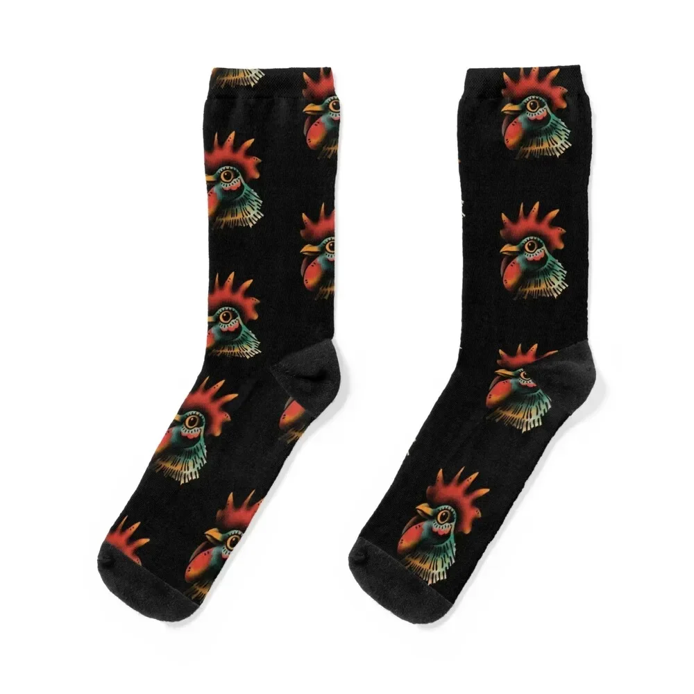 Traditional rooster tattoo Socks with print hip hop Man Socks Women's