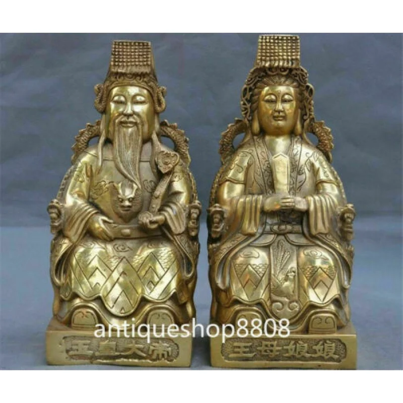 China Taoism Myth Bronze Dragon Jade Emperor Queen Mother Immortal God Pair Stat