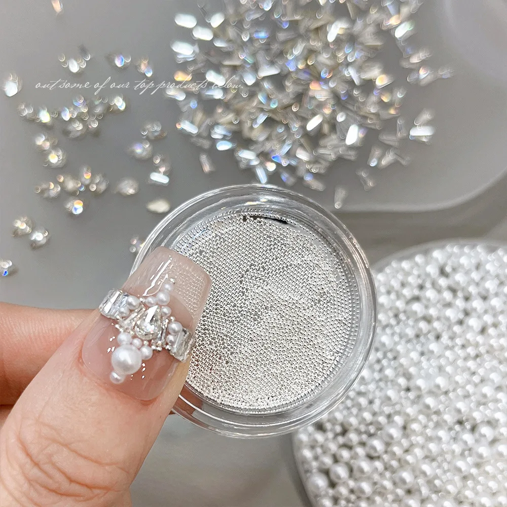 진주 라인 석 물방울 사다리꼴 지르콘 크리스탈 스틸 볼 로맨틱 네일 아트 장식 DIY 매니큐어 도구 액세서리