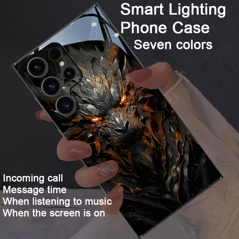 Tyrannosaurus Rex Guardian Colorful Glass Luminous Phone Case For Samsung Galaxy Z fold 8 Ultra 7 6 S26 S25 S24 Glow Cover