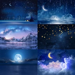 Night Glittery Stars Sky Clouds Theme Photography Backgrounds Moon Landscape Baby Photo Newborn Child Portrait Prop Gift Banner