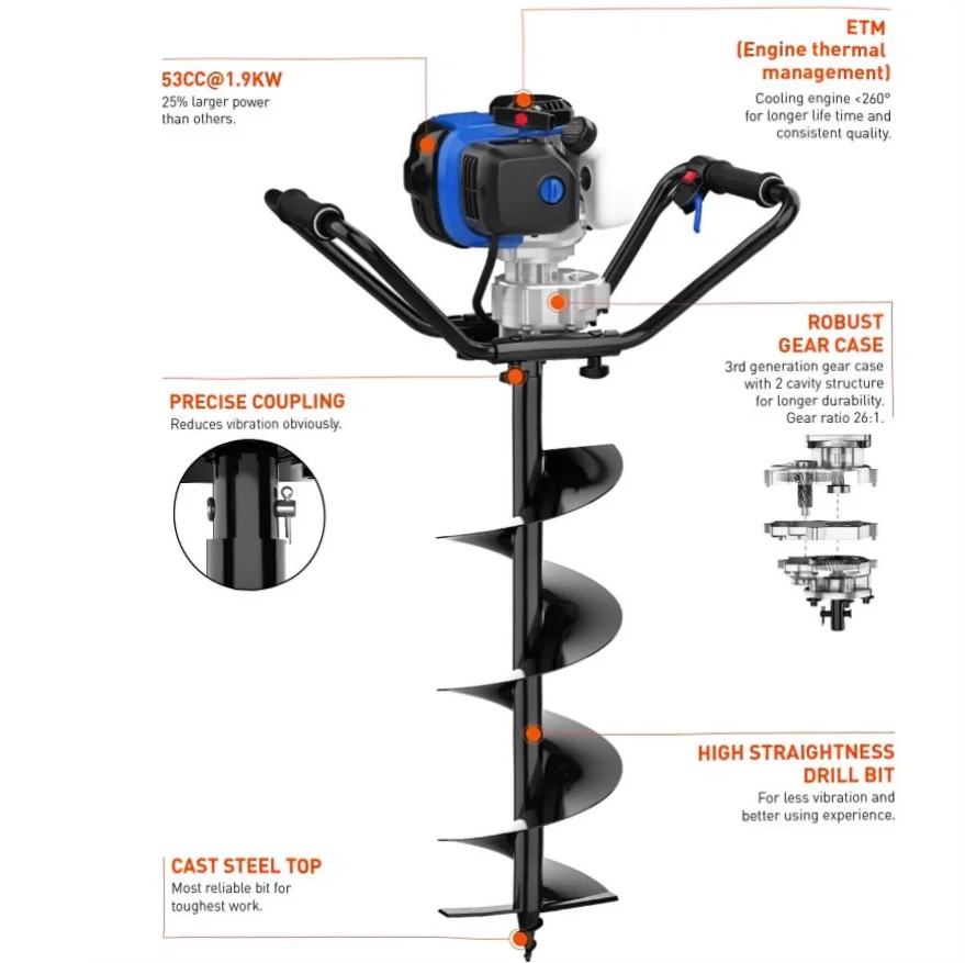 EAK553 52.8cc 1.9kW 150/200mm Industrial 2-Stroke Drill Diameter 6.5kg Portable Earth Auger Machine Garden Farm