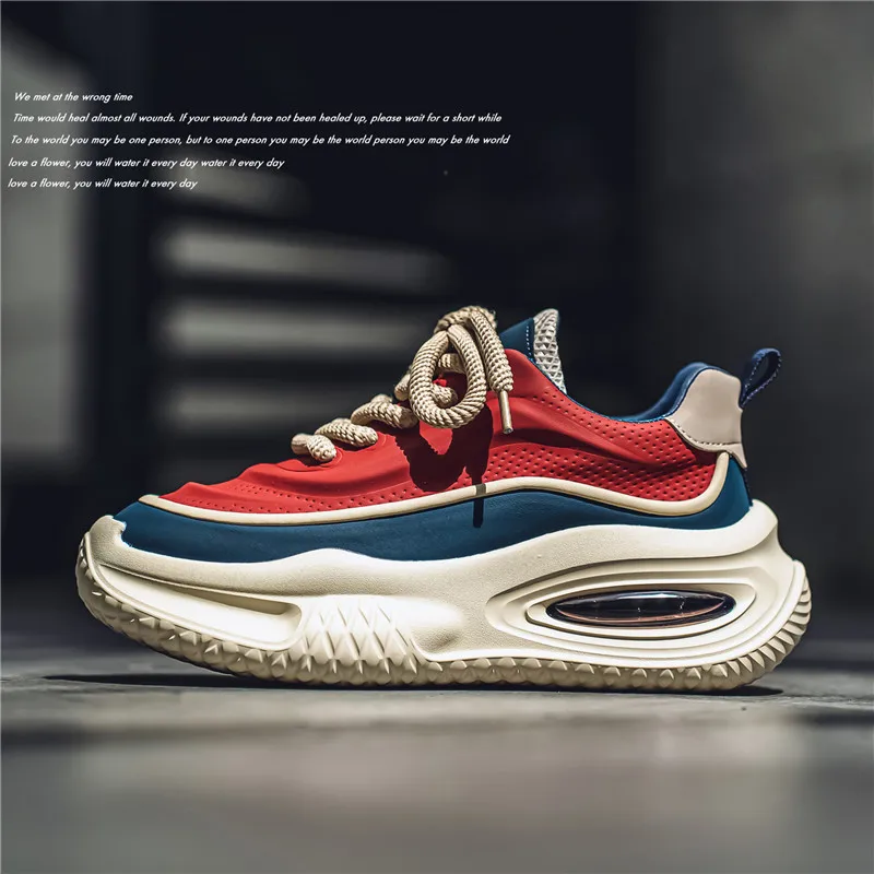 Chunky Sneakers Men Designer Air Cushion Sport Shoes Fashion Casual Leather Mesh Breathable Height Increased Flat Platform Shoes