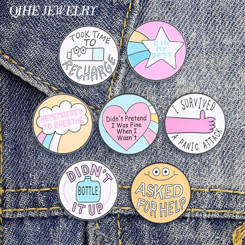 TOOK TIME TO RECHARGE Enamel Pin I SURVIVED A PANIC ATTACK Motivational Quotes Brooch Bag Lapel Badge Jewelry Gift for Friends