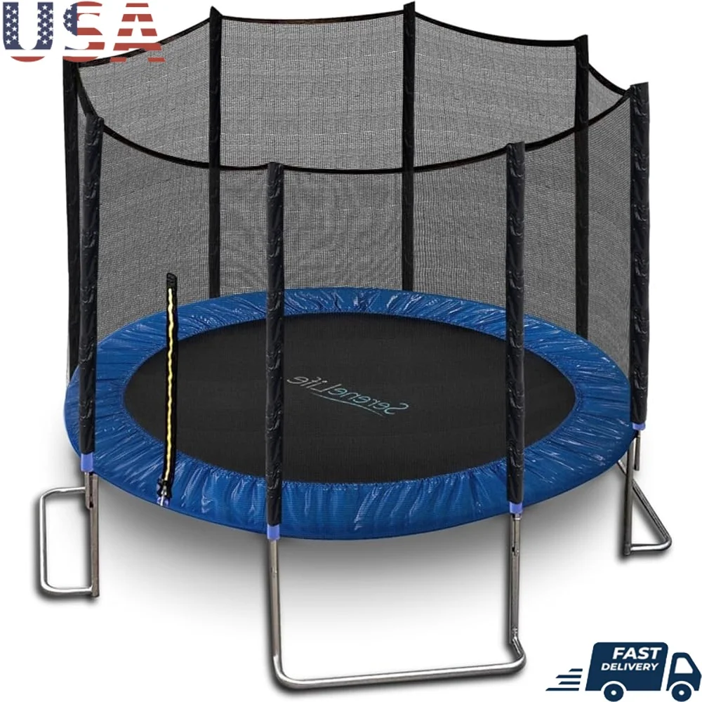 

Durable 8FT Outdoor Trampoline with Safety Net Heavy-Duty Jumping Surface Stable L-Shaped Legs and Easy Assembly