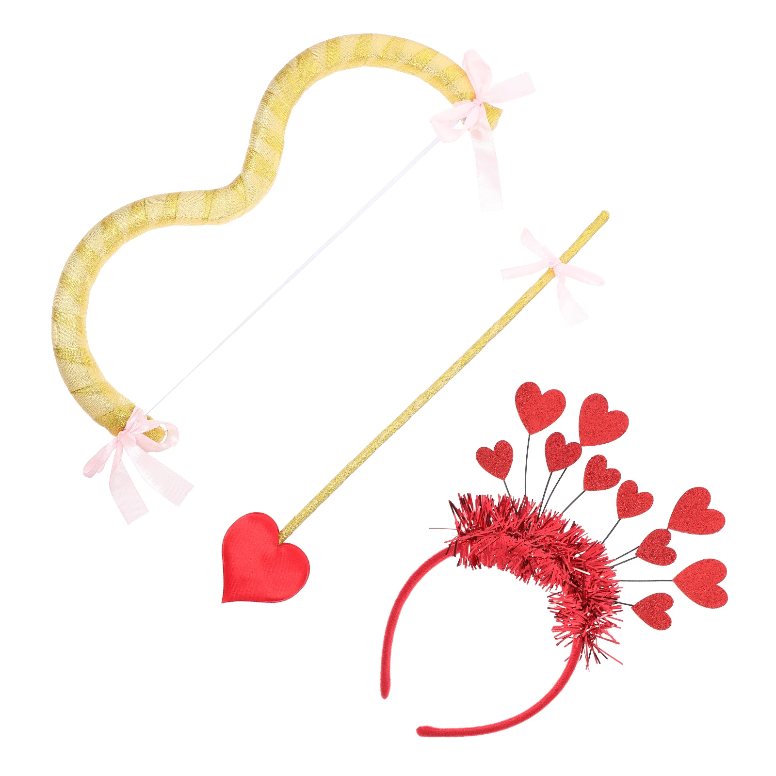 

Cupid Bow Arrow Props Golden Ribbon Heart Headband Costume Accessories for Women Valentine Party Supplies DIY Decor