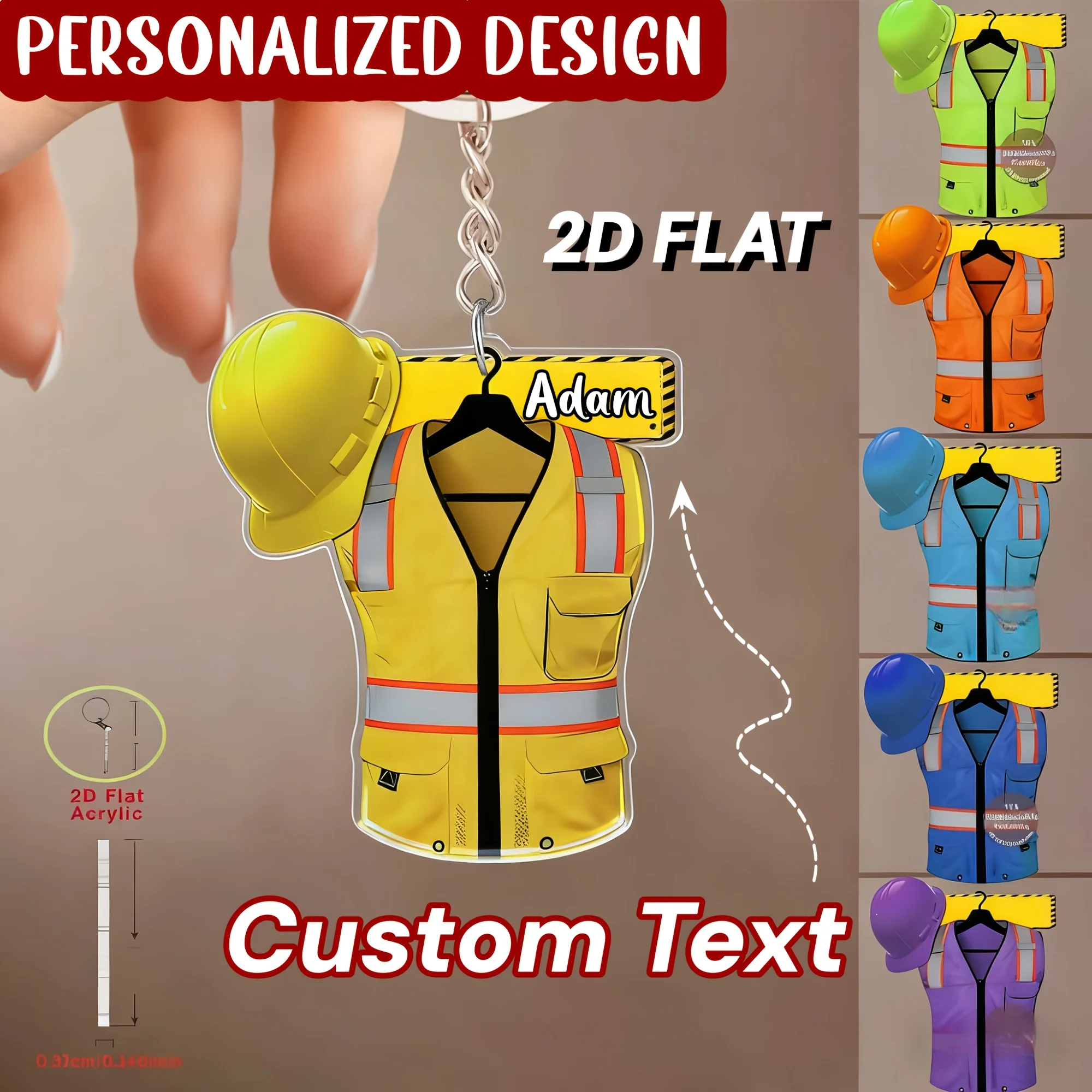 [2D Flat] [2D Flat] 1 Custom Personalized with Text, Safety Warning Clothing Custom Text Acrylic Keychain, Engineer Pendant Gift