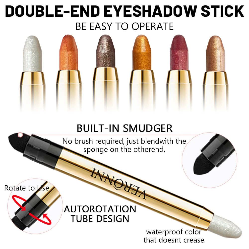 أقلام تفتيح لامعة على الوجهين لظلال العيون مع مجموعات بطانة ظلال عيون لامعة لؤلؤية غير لامعة