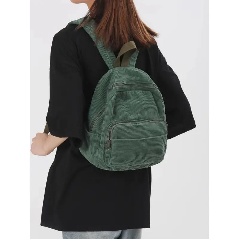 Miyagawa Canvas Backpack for Women Solid Color Corduroy Japanese Instagram Retro Versatile Small Backpacks