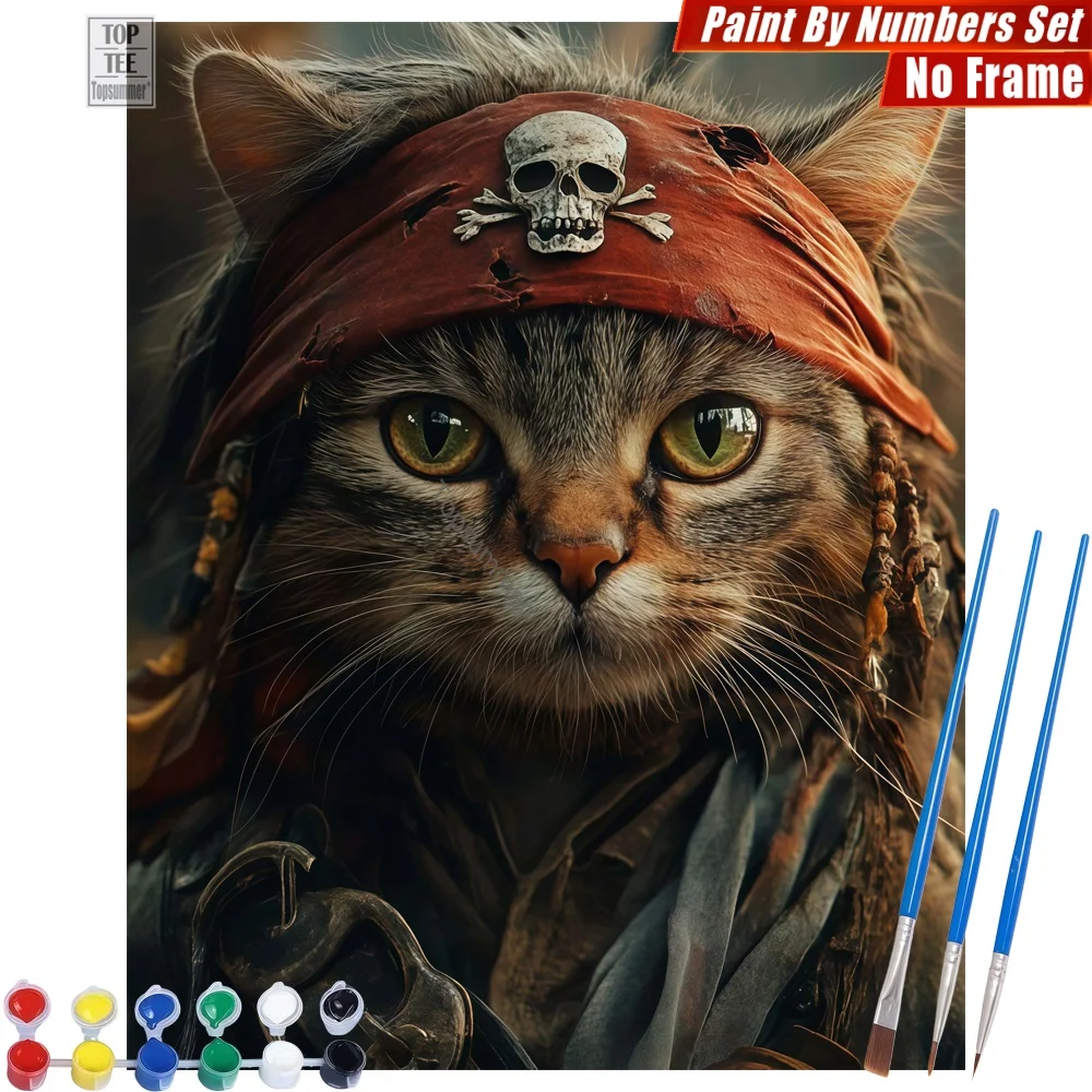 

pirate cat headscarf DIY Paint By Numbers Set - cat pirate animal Wall Art Home Decor Father'S Day Gift For Dad