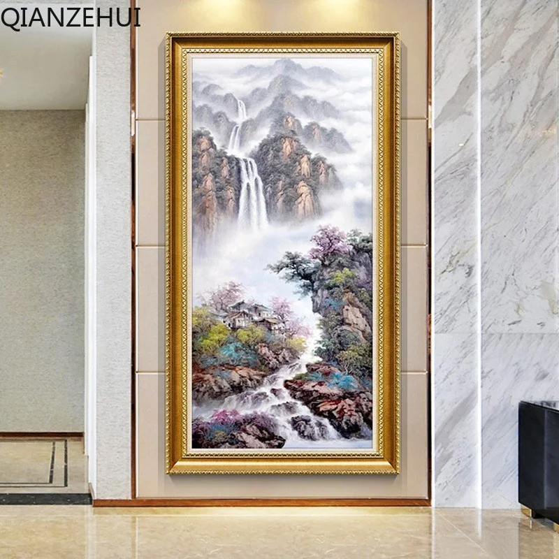 

DIY 5D full Diamond Embroidery,Round Diamond Fortune Flowing Water Landscape Living room decoration rhinestone Diamond painting