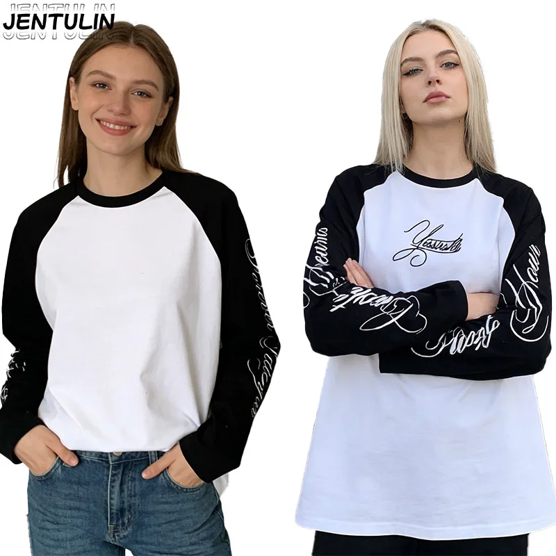 

Эстетичная футболка с длинным рукавом, черно-белая, с принтом в стиле Y2K, удобная, спортивная, с длинным рукавом.