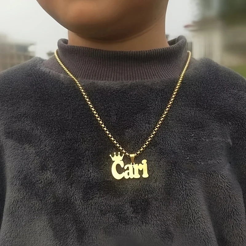 Custom Name Necklace Personalized Crown Design Special Name Pendant Necklace Stainless Steel Simple Choker Gifts For Boyfriend