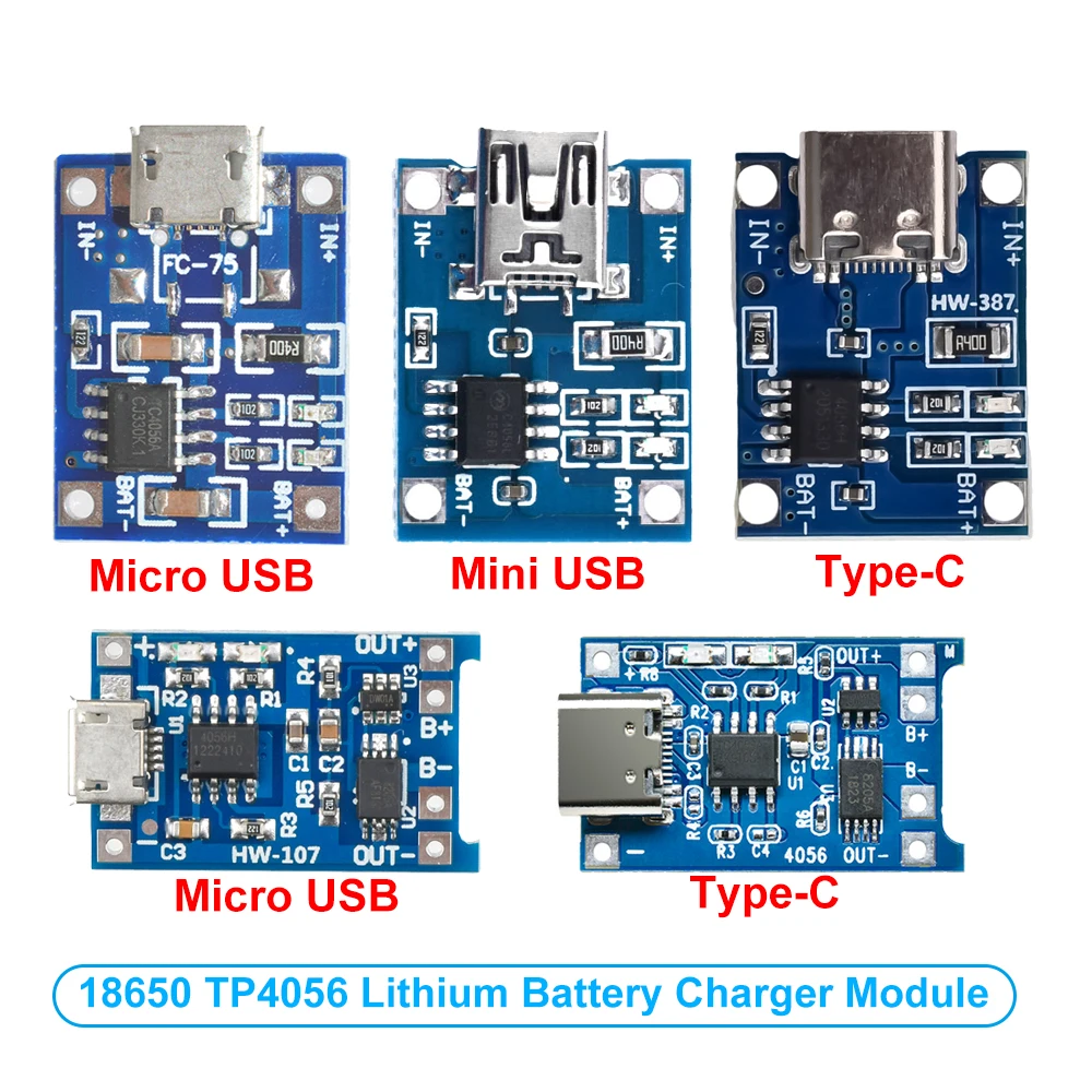 5Pcs 10Pcs Type-c Micro USB 5V 1A 18650 TP4056 TC4056A Lithium Battery Charger Module Charging Board With Protection Functions