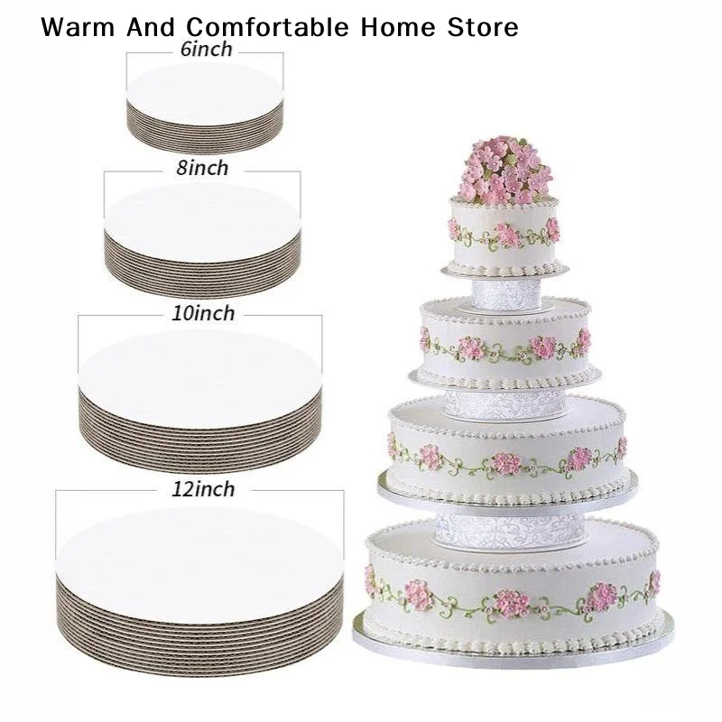【W】10Pcs 15/20/25/30cm Round Cake Boards Circle Cardboard Base Cupcake Dessert Tray Birthday Party Cake Decorating Supplie