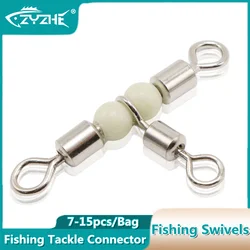 ZYZHE T-shaped 3 Way Fishing Swivel Luminous Beads Stainless Steel Fishing Accessories Three Way Swivel Rig Connector Tackle