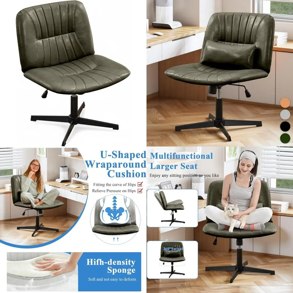 

Green Swivel Adjustable Height Armless Office Chair with Pillow for Home and Dressing Room Use