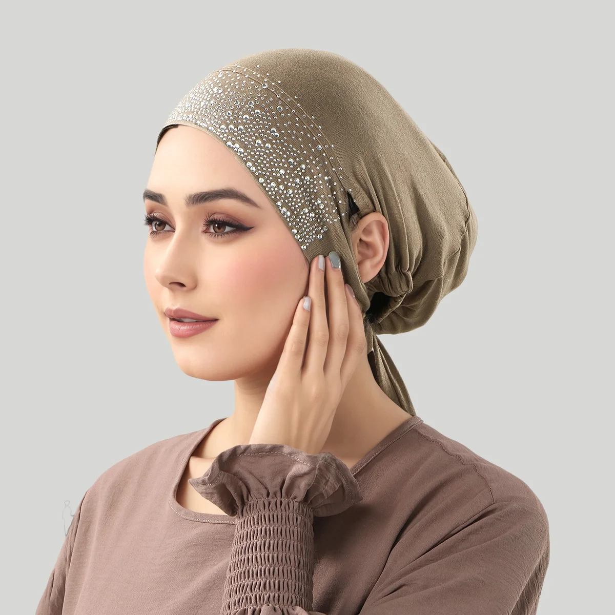 مشروط جيرسي underscarf الحجاب قبعة داخلية المرأة مسلم الماس قبعة ضمادة بسط عادي لينة وشاح الرأس التفاف عمامة مع ثقب #3