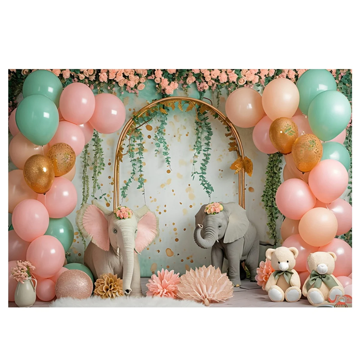 210X150cm Children's Animal Birthday Background Cloth Party Balloon Photography Background Cloth Party Decor, D