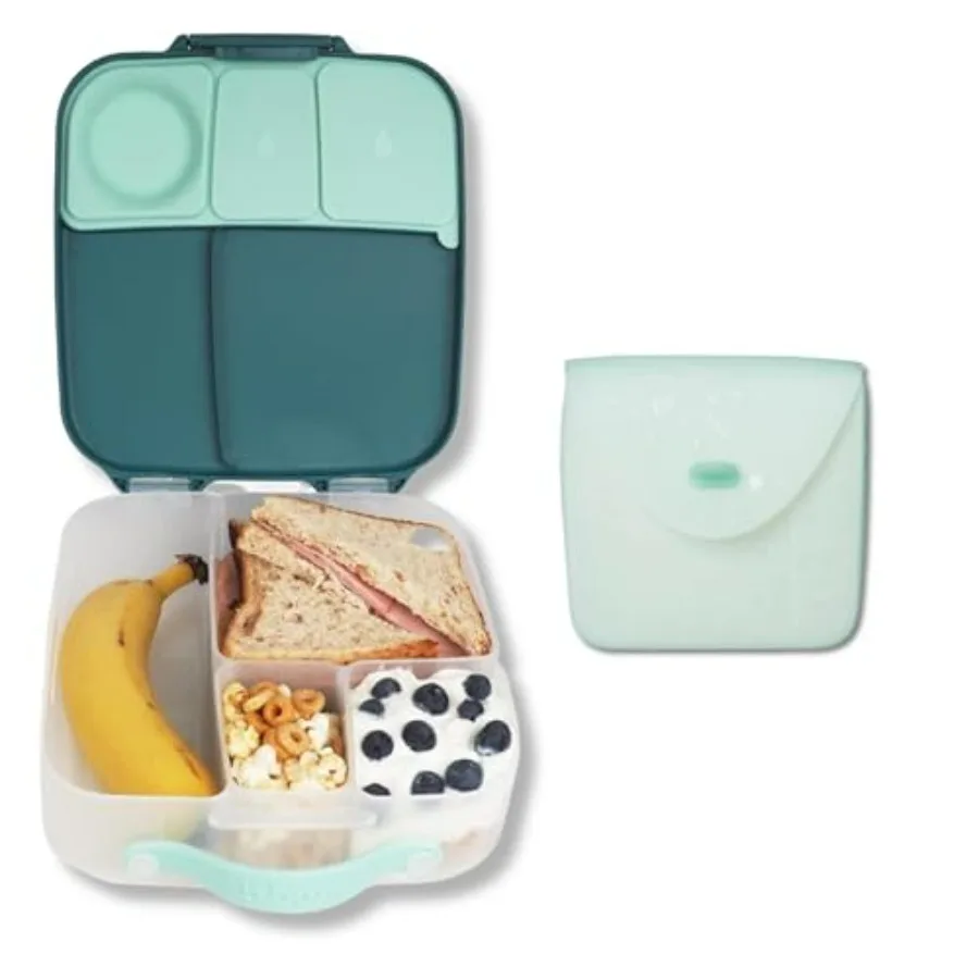 

Экологичный набор ланч-боксов с силиконовым карманом для сэндвичей для пикников на открытом воздухе, офисных еды и школьных обедов, прочный изумрудный перед