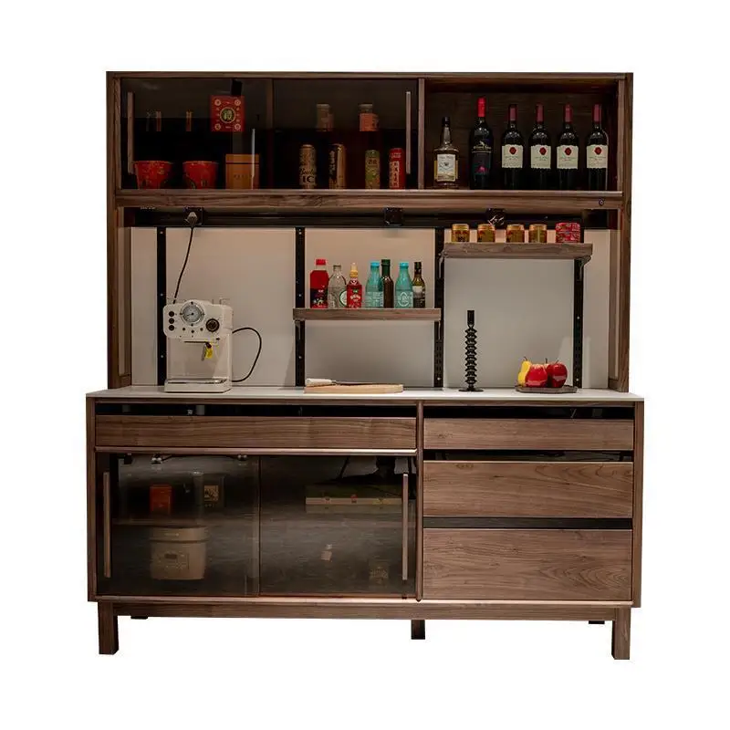 Customizable Black Walnut Side Cabinet Half Wall Solid Wood Dining Room Slate Storage Coffee Cabinet Cabinet