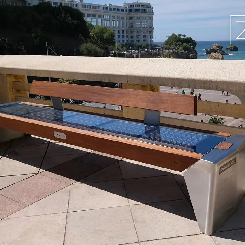 

Garden Furniture Metal Smart Bench with Solar Energy LED Lighting Free Charging and Wifi Outdoor Benches