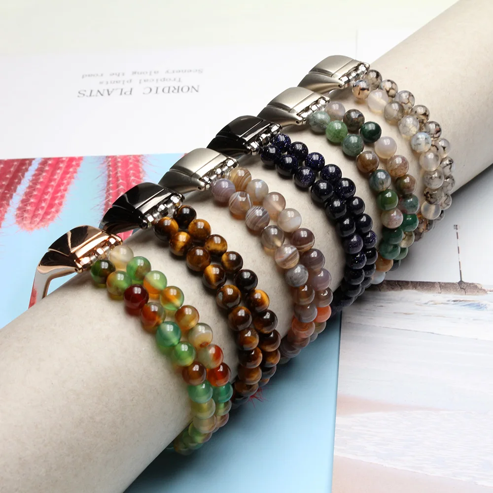 Agate Jewelry Wrist Band Mi Band 8/7 Watch Bracelet for Xiaomi Mi Band 6 5 4 Watchband 6mm Beads Strap for Women Girl Dressy