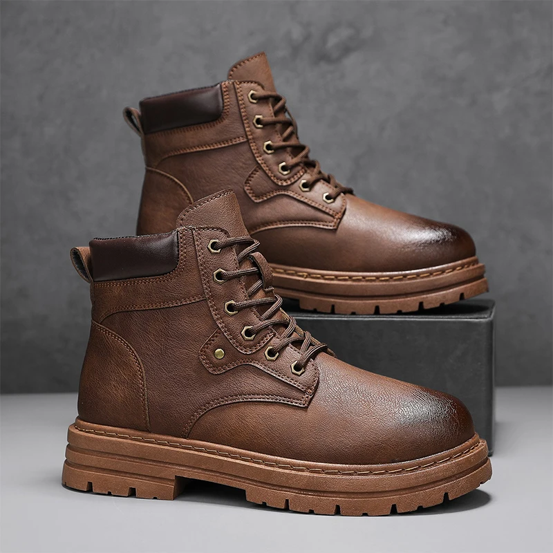 

British Style Tooling Motorcycle Boots Men Non-slip Platform Men's Ankle Boots Outdoor Comfort Leather Boots Man botas de hombre