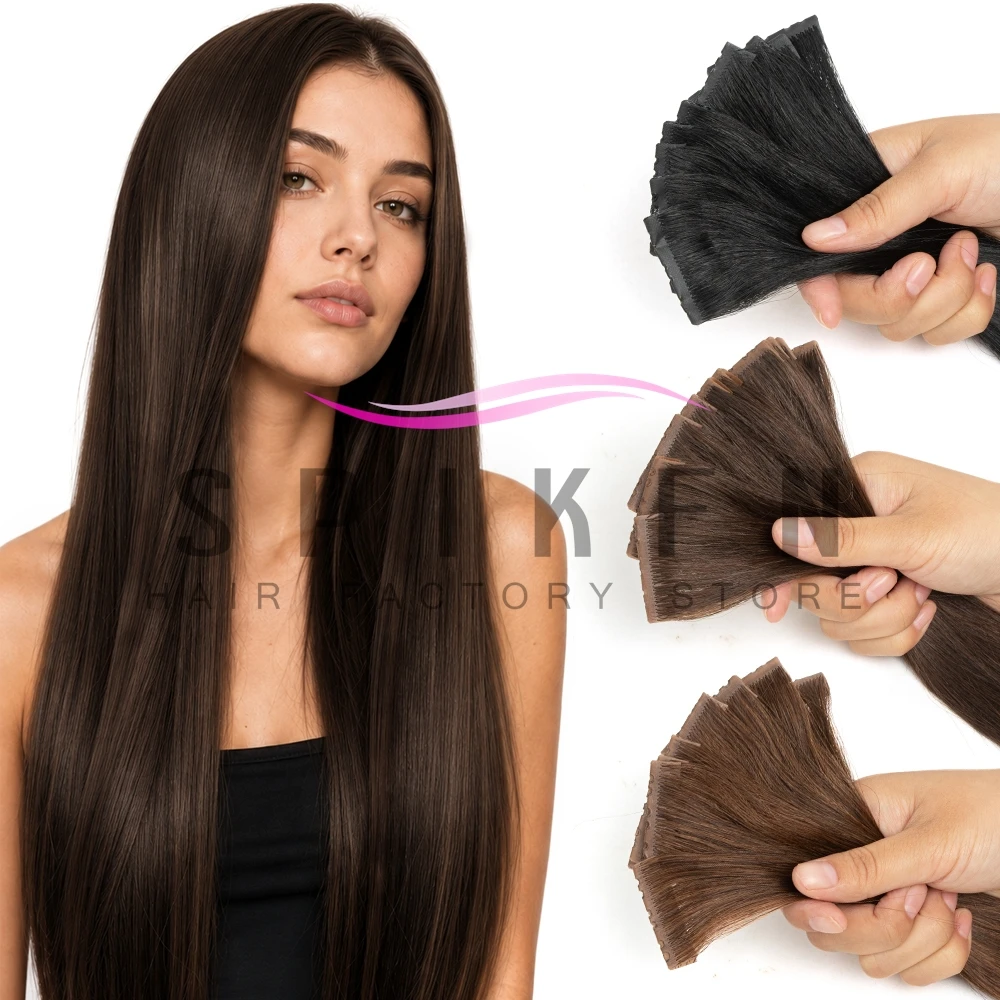 Double Inject PU Skin Weft Hair 4cm Width Twin Tabs Human Hair 12